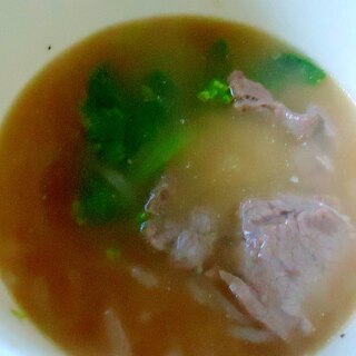 レンジで簡単　牛肉と菜の花のスープ